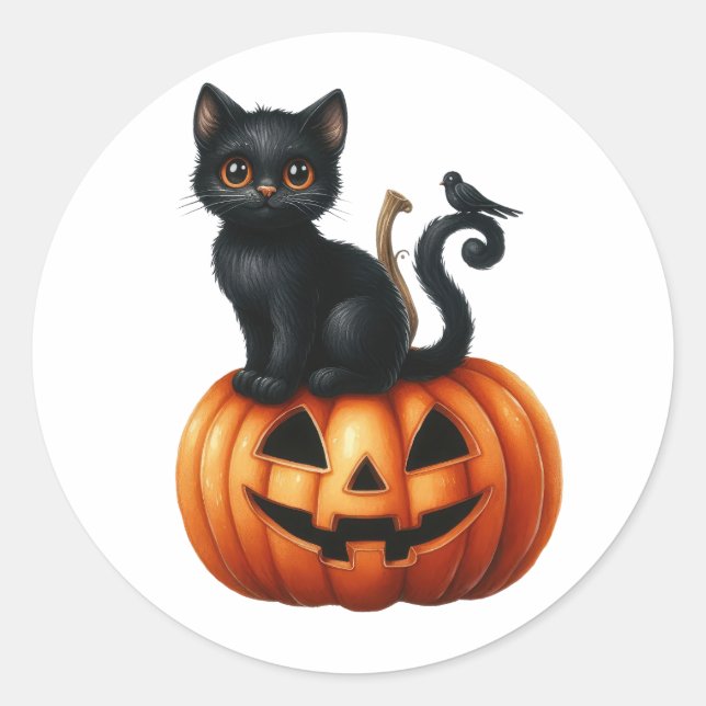 Black Witches Cat Halloween Stickers (Front)
