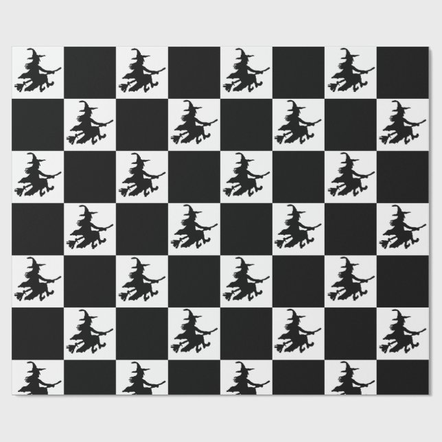 Black Witches Checkered Wrapping Paper (Flat)