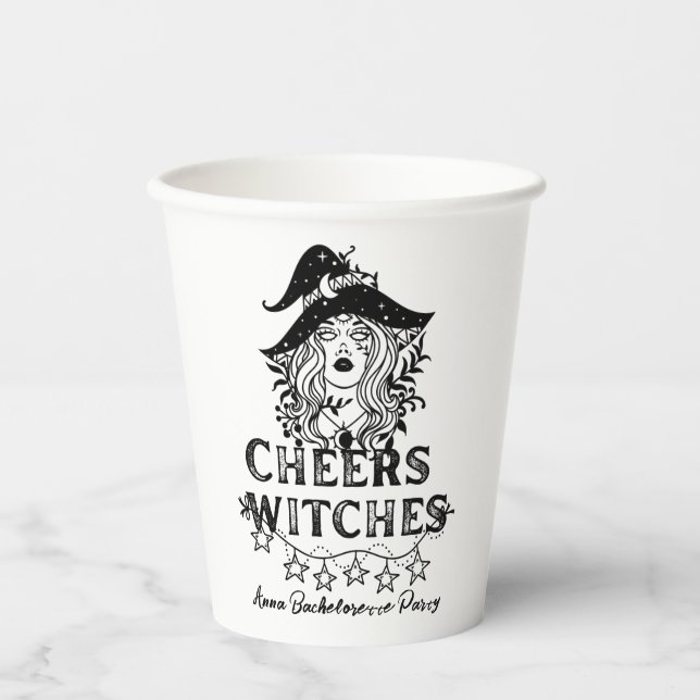 Black Witches Halloween Bachelorette Party Paper P Cups (Front)