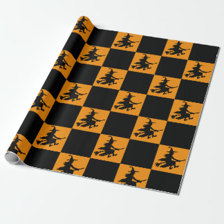 Black Witches on Orange Checkered Wrapping Paper