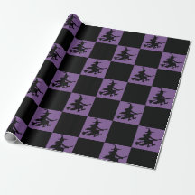 Black Witches on Purple Checkered Wrapping Paper