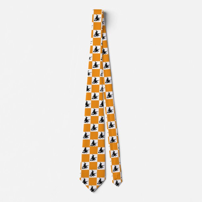 Black Witches Orange & White Checkered Neck Tie (Front)