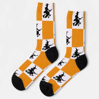 Black Witches Orange & White Checkered Socks