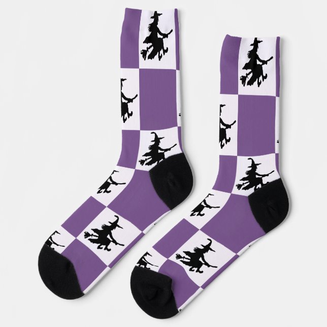 Black Witches Purple & White Checkered Socks (Left)