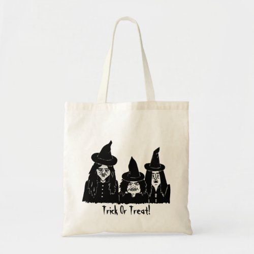 black witches spooky trick or treat halloween tote bag