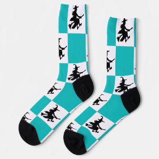 Black Witches Teal & White Checkered Socks