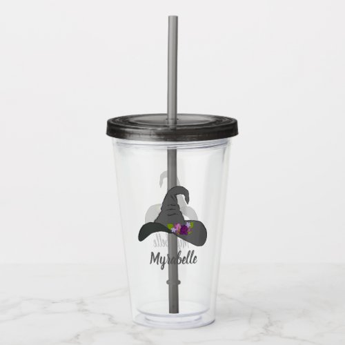 Black Witchs Hat with Flowers Personalized Acrylic Tumbler