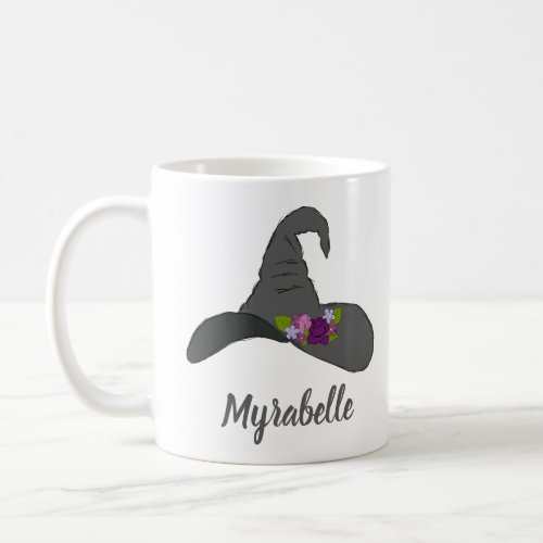 Black Witchs Hat with Flowers Personalized Coffee Mug