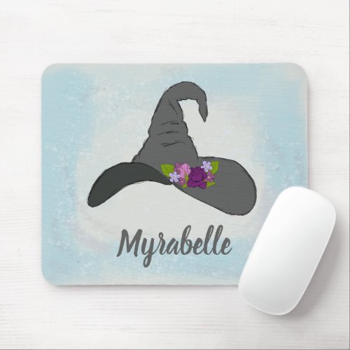 Black Witchs Hat with Flowers Personalized Mouse Pad
