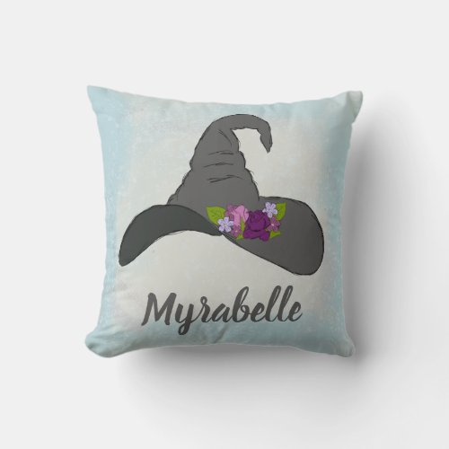 Black Witchs Hat with Flowers Personalized Throw Pillow