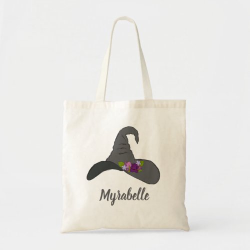 Black Witchs Hat with Flowers Personalized Tote Bag