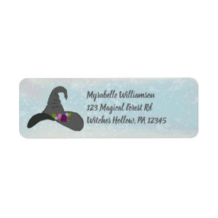 Black Witch's Hat with Flowers Return Address Label