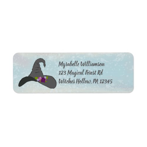 Black Witchs Hat with Flowers Return Address Label