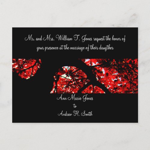 Black with Autumn Fall Red Leafed Tree Wedding Invitation Postcard