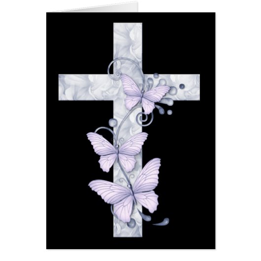 Black with Blue Cross & Butterflies Christian Card (Front)