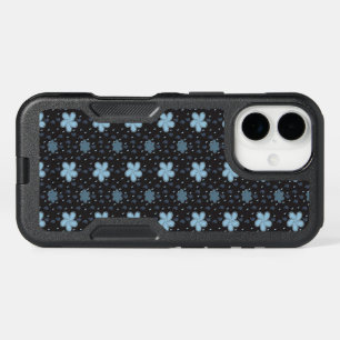 Black with Blue Paisley Flowers iPhone 16 Case