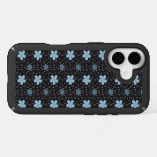 Black with Blue Paisley Flowers iPhone 16 Case