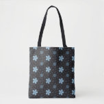 Black with Blue Paisley Flowers Tote Bag