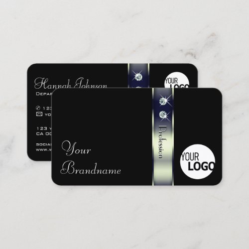 Black with Blue Silver Gradient Decor Jewels Logo Business Card