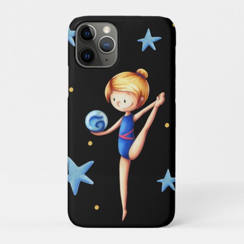 Black with blue stars rhythmic gymnast with ball iPhone 11 pro case