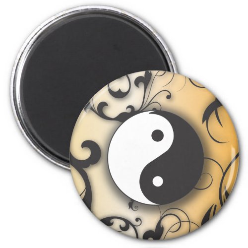 Black with Bronze Yin  Yang with scrolls Magnet