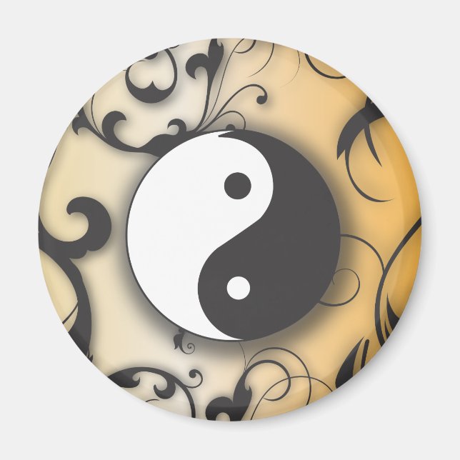 Black with Bronze Yin & Yang with scrolls Magnet (Front)