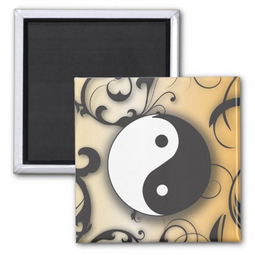 Black with Bronze Yin  Yang with scrolls Magnet
