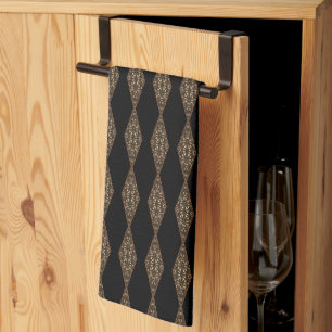 Black with Brown Diamond Stripe Kitchen Tea Towel