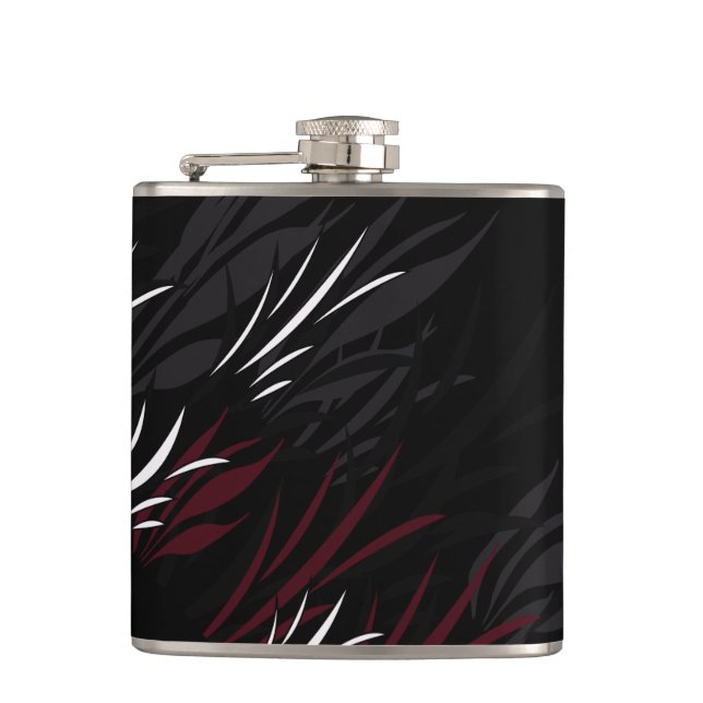 Black with Burgandy Feathers Flask (Front)