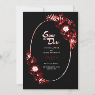 Black with Burgundy Red Floral Wedding Save The Date