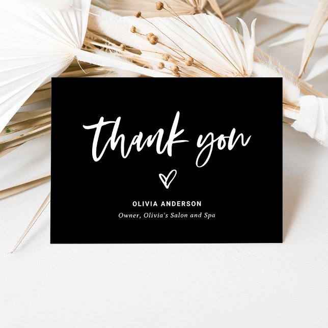 Black with Casual Script and Heart | Marketing Thank You Card (Creator Uploaded)