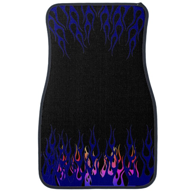 Black with Cobalt & Pinkish Flames on Car Floor Mat (Front)