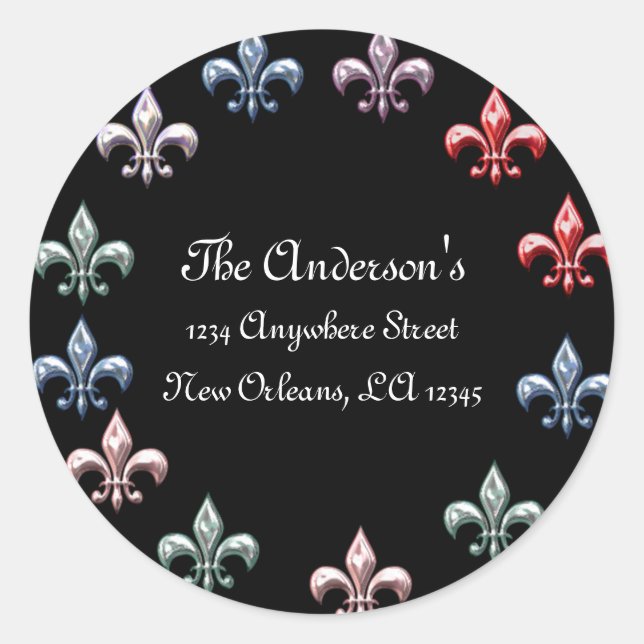Black with Colorful Fleurs Address Labels (Front)