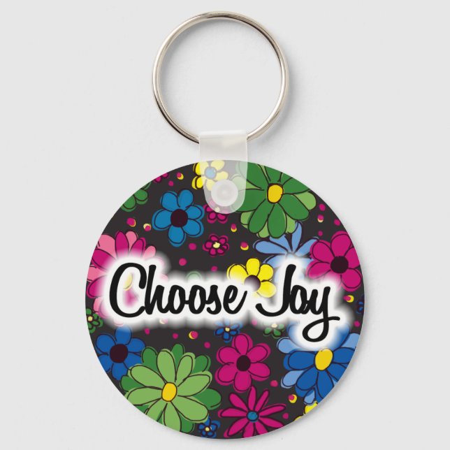 Black with Colorful Flowers Choose Joy Keychain (Front)