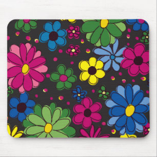 Black with Colorful Flowers Mouse Pad