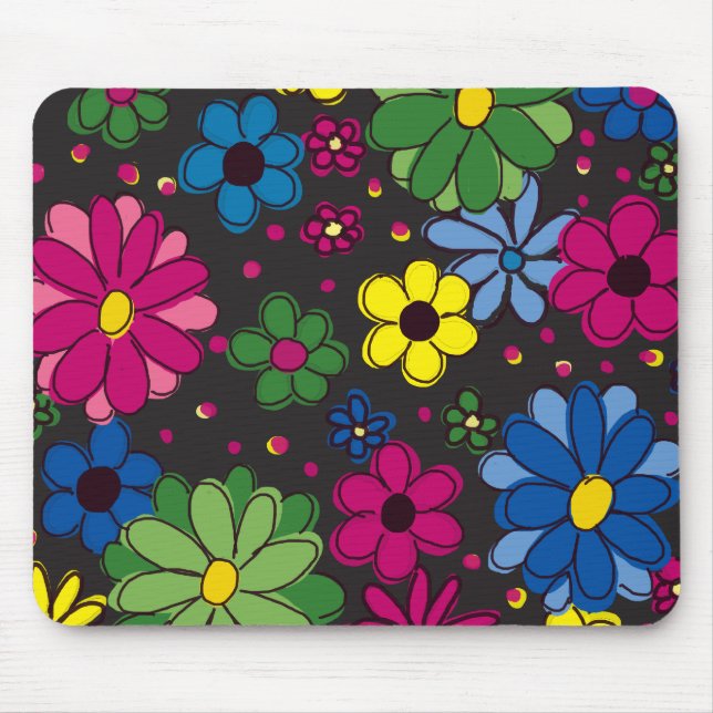 Black with Colorful Flowers Mouse Pad (Front)