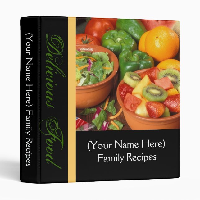 Black with Colorful Fruits/Vegetable Recipe Binder (Front/Spine)