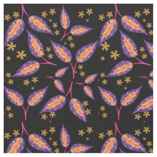 black with colors leaves pattern fabric