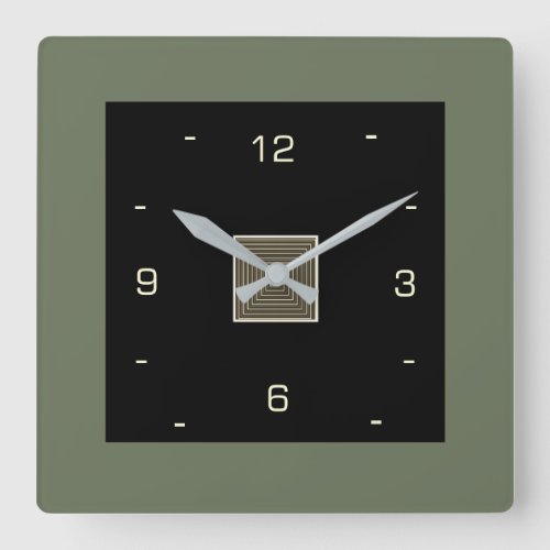  Black with Cream Numerals and Olive Border  Square Wall Clock