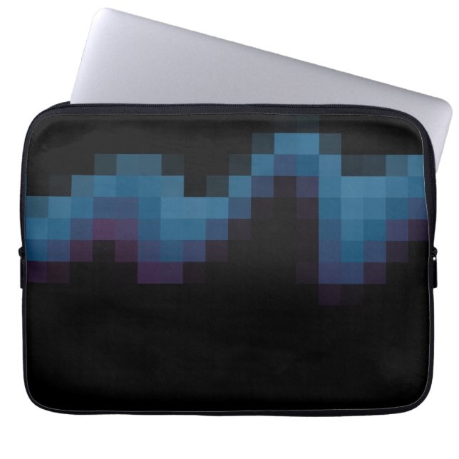 Black with Dark Blue and Purple Squares in a Wave. Laptop Sleeve (Front)