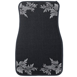 Black with Decorative Gray Leaf Car Floor Mat