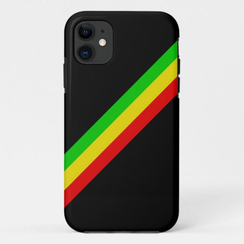 Black with Diagonal Rasta Stripes iPhone 11 Case