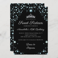 Black and Silver Glitter Sweet 16 Invitations