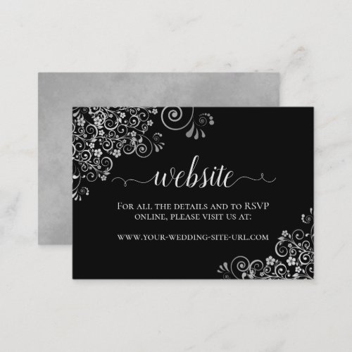 Black with Elegant Silver Frills Wedding Website Enclosure Card