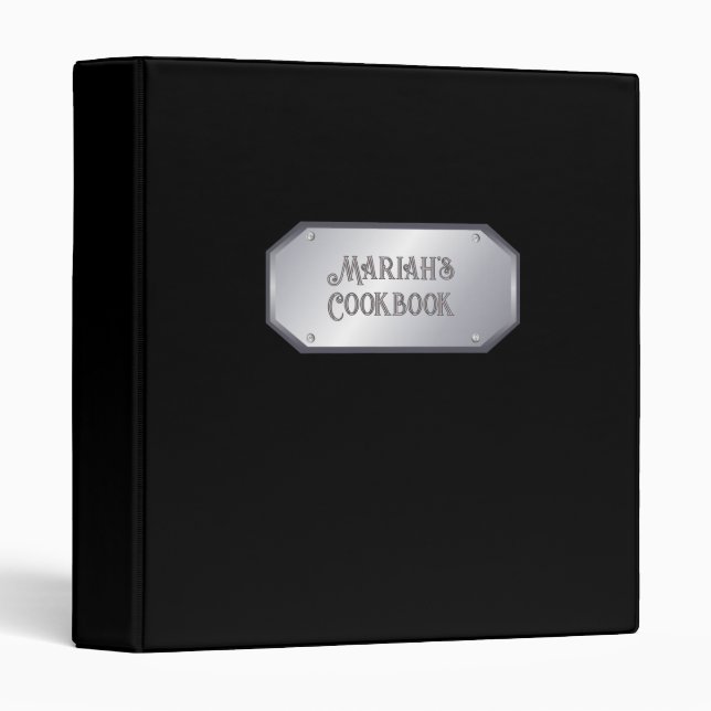 Black with Engraved Silver Nameplate Recipe Binder (Front/Spine)