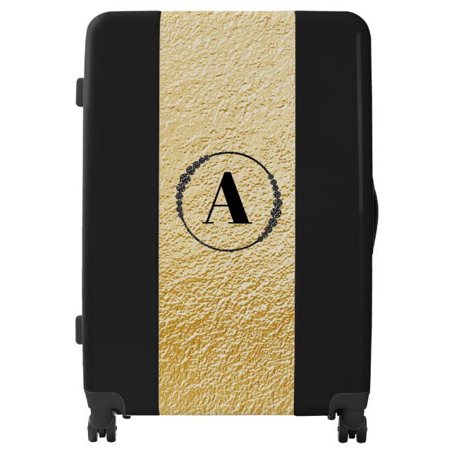 *~* Black With Faux Gold Foil Monogram Luggage (Front)