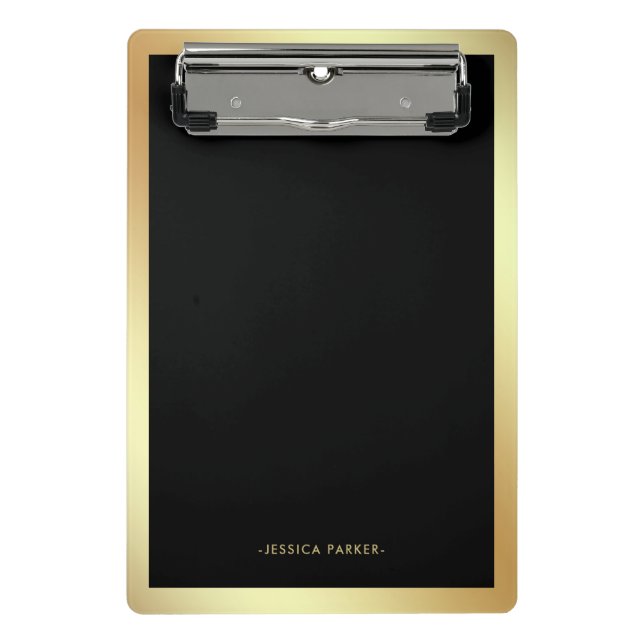 Black with Faux Gold Glam Border Mini Clipboard (Front)