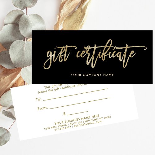 Black with Faux Gold Script  Gift Certificate