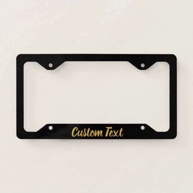 Black with Faux Gold Script License Plate Frame (Front)
