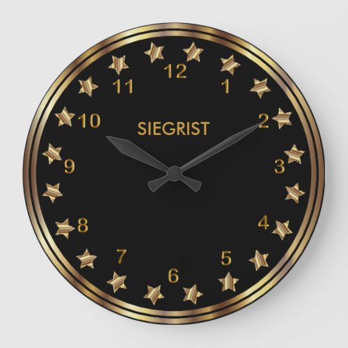 Black with Faux Metallic Gold Star Frame Large Clock